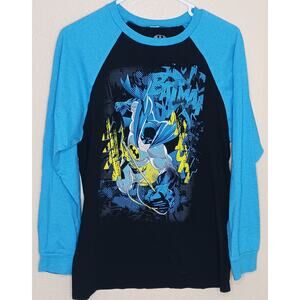 BATMAN  Shirt Youth Boy's Size 2XL 18 Blue Black Long Sleeve Raised Letters